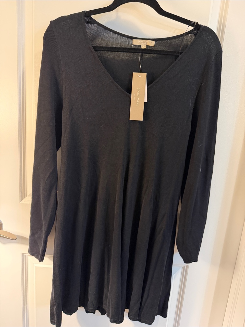 Joan Vass Black Long-Sleeve V-Neck Swing Dress